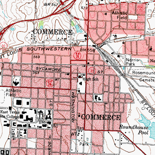 Topographic Map of Commerce Fire Department, TX