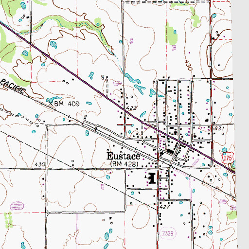 Topographic Map of Eustace Area Volunteer Fire Department, TX