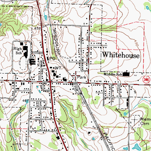 Topographic Map of Whitehouse Fire Department, TX