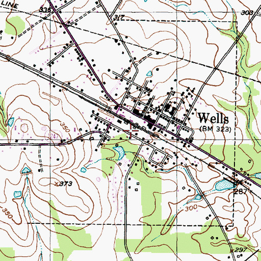 Topographic Map of Wells Volunteer Fire Department, TX