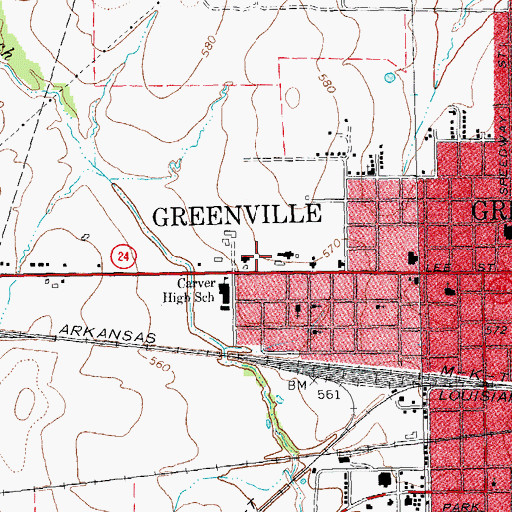 Topographic Map of Greenville Fire Department Station 2, TX