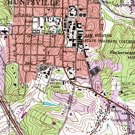 Topographic Map of Huntsville Fire Department Station 2, TX