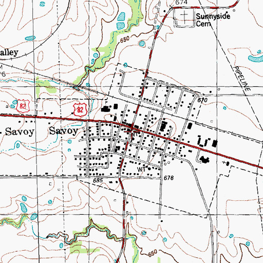 Topographic Map of Savoy Fire Department, TX