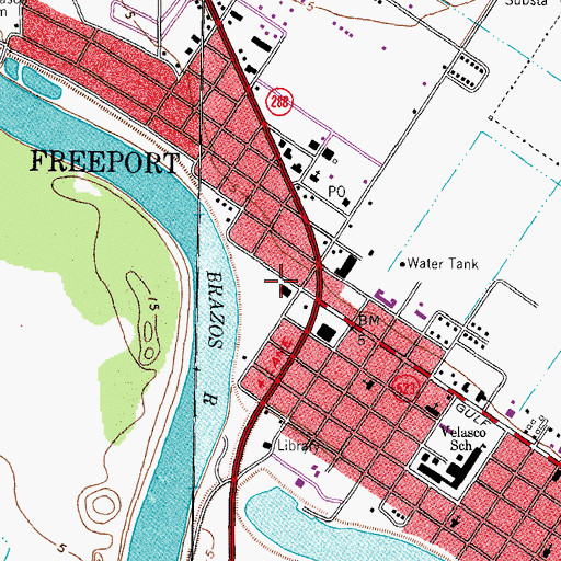 Topographic Map of Freeport Fire Department Station 2, TX