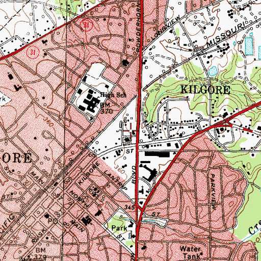 Topographic Map of Kilgore Fire Department Central Station, TX