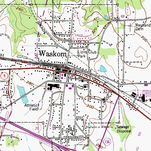Topographic Map of Waskom Volunteer Fire Department and Emergency Medical Service, TX