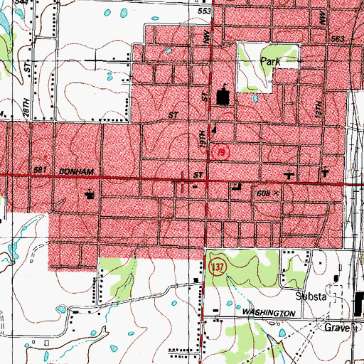 Topographic Map of Paris Fire Department Station 3, TX
