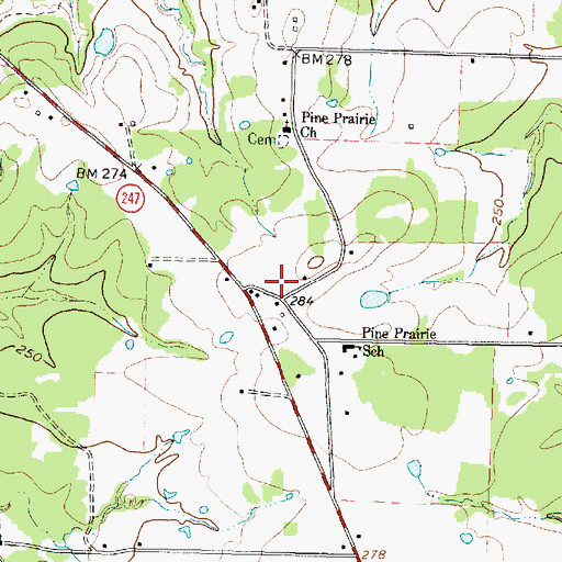 Topographic Map of Pine Prairie Volunteer Fire Department, TX