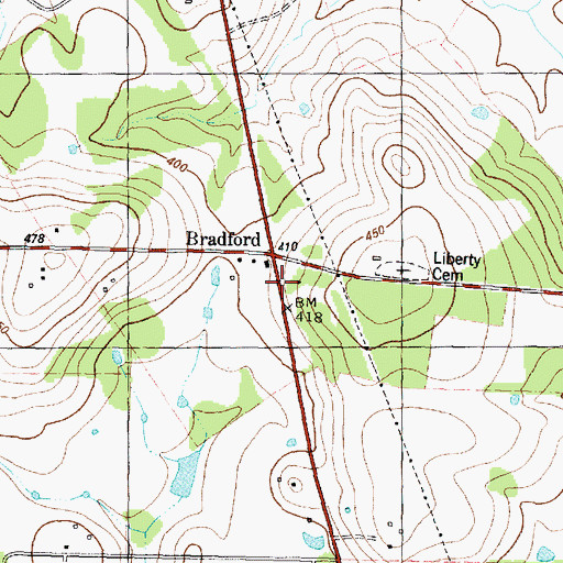 Topographic Map of Bradford Volunteer Fire Department, TX