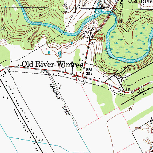 Topographic Map of Old River Winffree Volunteer Fire Department, TX