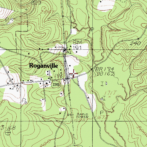 Topographic Map of Roganville Volunteer Fire Department, TX