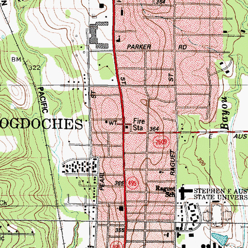 Topographic Map of Nacogdoches Fire Department Station 1, TX