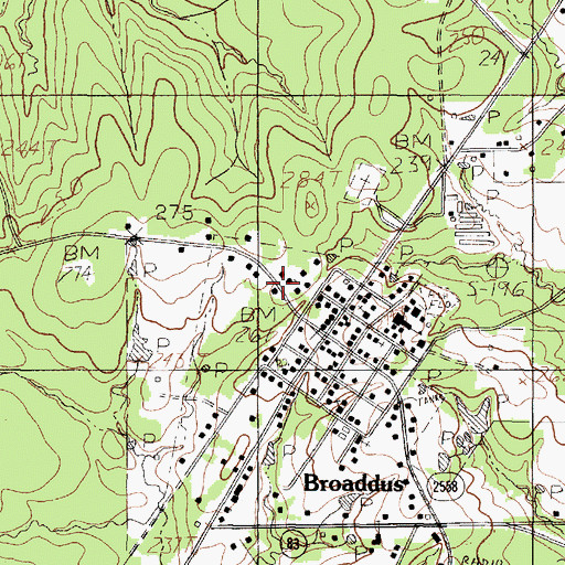 Topographic Map of Broaddus Volunteer Fire Department, TX