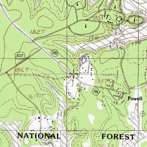 Topographic Map of Powell Town Volunteer Fire Department, TX