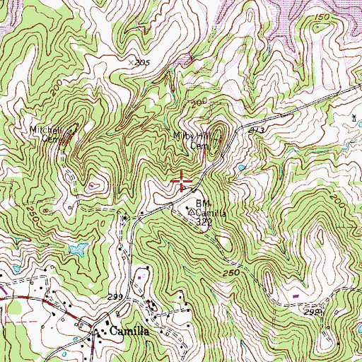 Topographic Map of Camilla Volunteer Fire Department, TX