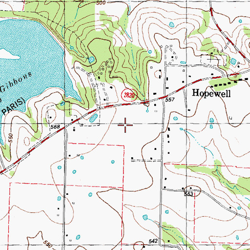 Topographic Map of Hopewell Volunteer Fire Department, TX