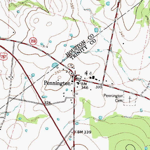 Topographic Map of Pennington Fire Department, TX