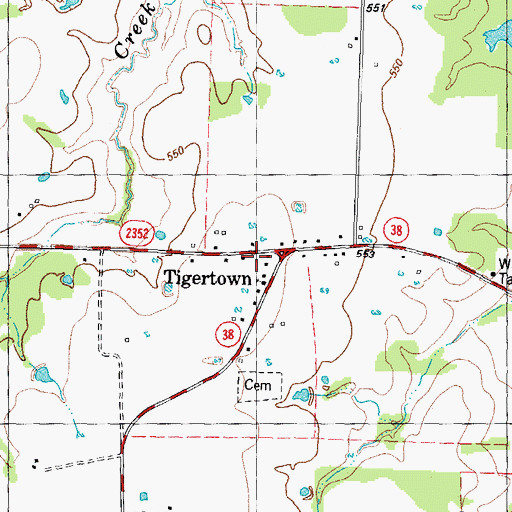 Topographic Map of Tigertown Volunteer Fire Department, TX
