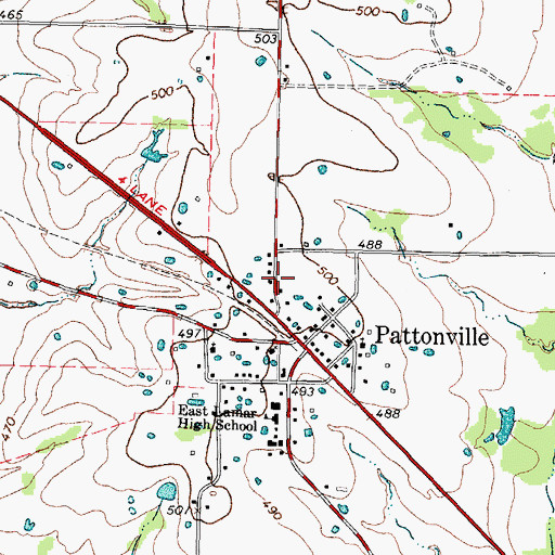 Topographic Map of Pattonville Volunteer Fire Department, TX