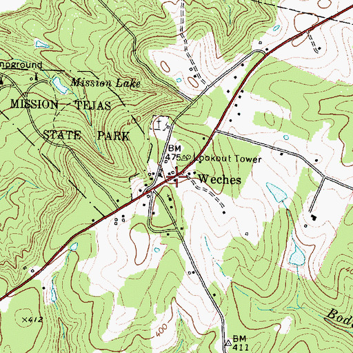 Topographic Map of Weches Volunteer Fire Department, TX
