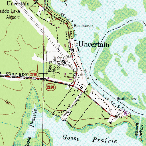 Topographic Map of Uncertain Volunteer Fire Department, TX