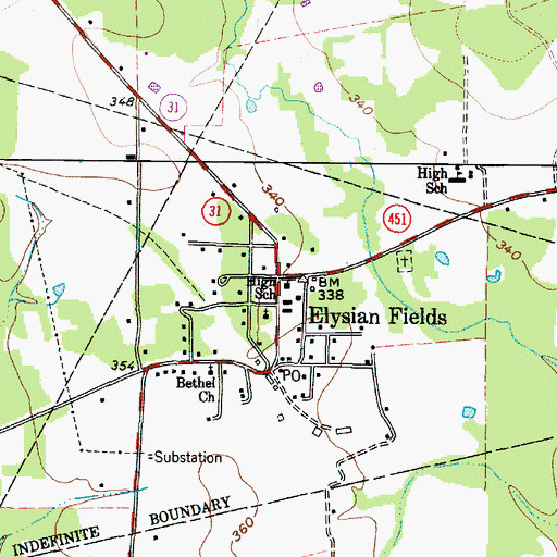 Topographic Map of Elysian Fields Volunteer Fire Department, TX