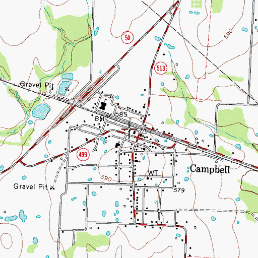 Topographic Map of Campbell Volunteer Fire Department, TX
