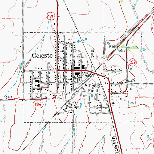 Topographic Map of Celeste Volunteer Fire Department, TX