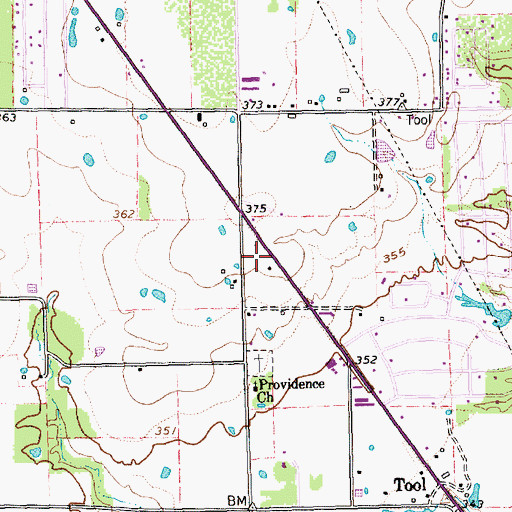 Topographic Map of Tool Volunteer Fire Department, TX