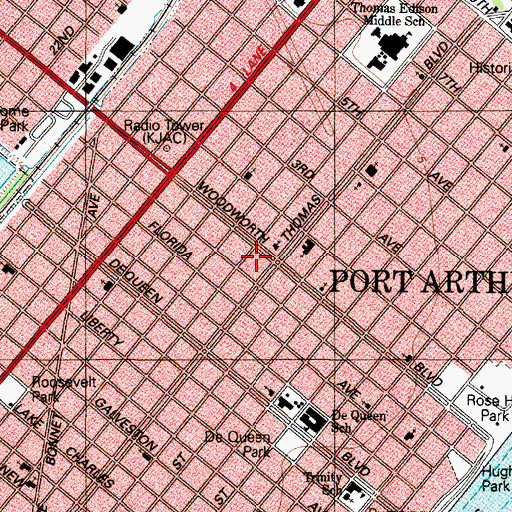 Topographic Map of Port Arthur Fire Department Station Number 1, TX