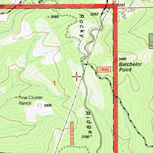 Topographic Map of Rocky Ridge, CA