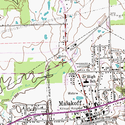 Topographic Map of Malakoff Volunteer Fire Department, TX