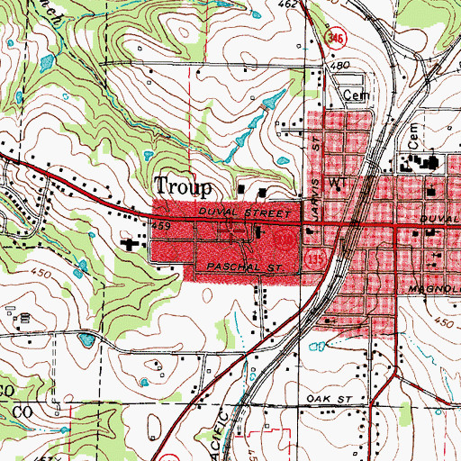 Topographic Map of Troup Volunteer Fire Department Station 2, TX