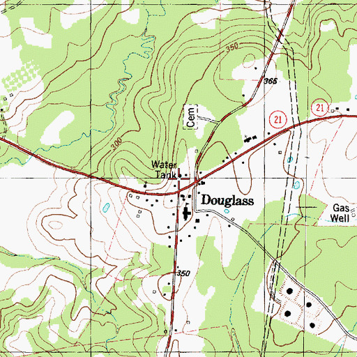 Topographic Map of Douglass Volunteer Fire Department, TX