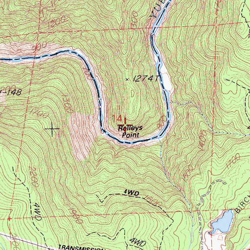 Topographic Map of Rolleys Point, CA