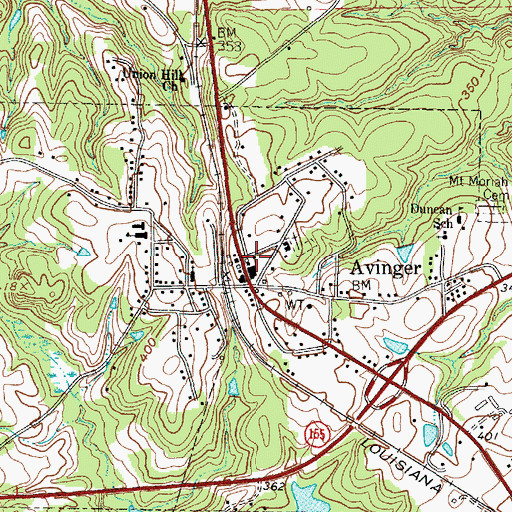 Topographic Map of Avinger Volunteer Fire Department, TX