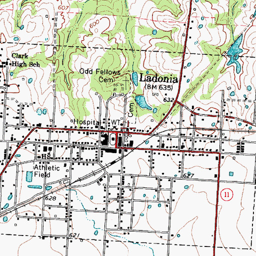 Topographic Map of Ladonia Volunteer Fire Department, TX