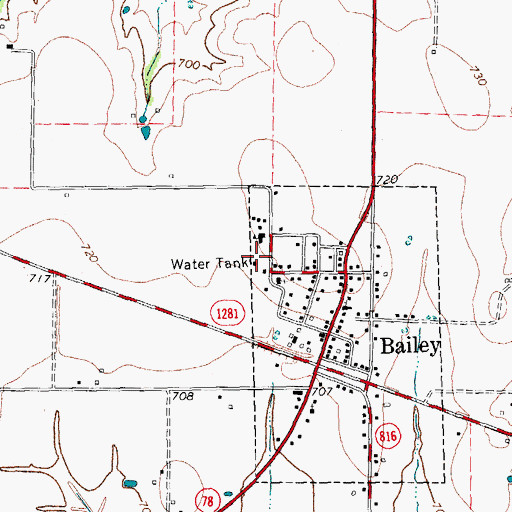 Topographic Map of Bailey Volunteer Fire Department, TX