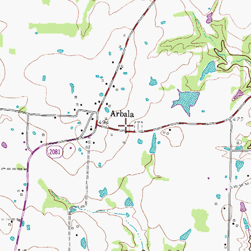 Topographic Map of Arbala Volunteer Fire and Rescue Department, TX