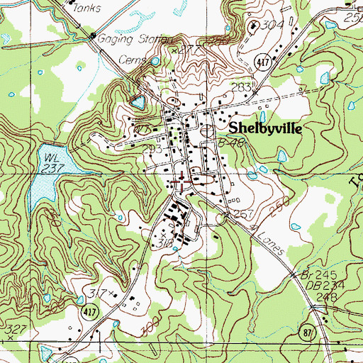 Topographic Map of Shelbyville Volunteer Fire Department, TX