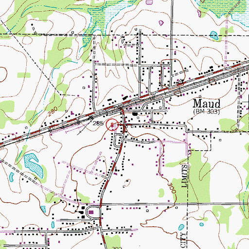 Topographic Map of Maud Fire Department, TX