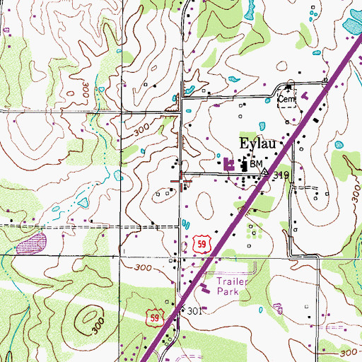 Topographic Map of Liberty - Eylau Volunteer Fire Department, TX