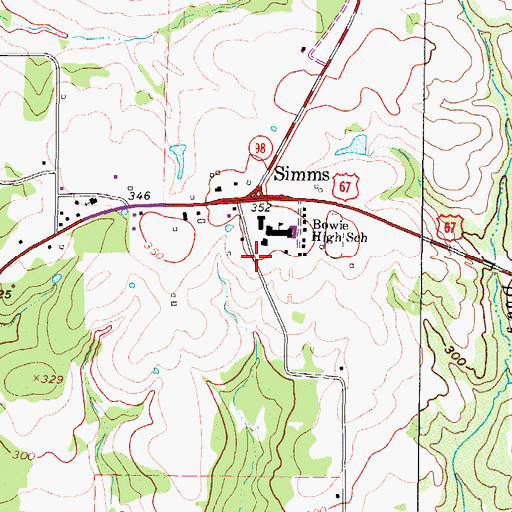 Topographic Map of Simms District Volunteer Fire Department Station 2, TX