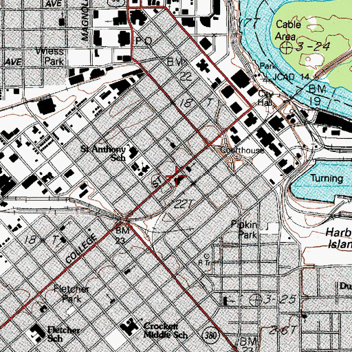 Topographic Map of Beaumont Fire and Rescue Station 1, TX