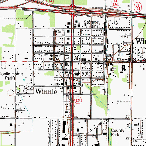 Topographic Map of Winnie - Stowell Volunteer Fire Department, TX