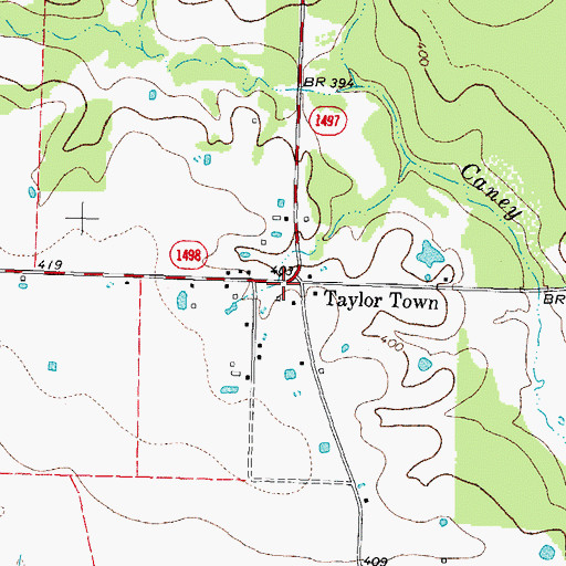 Topographic Map of Taylortown Volunteer Fire Department, TX