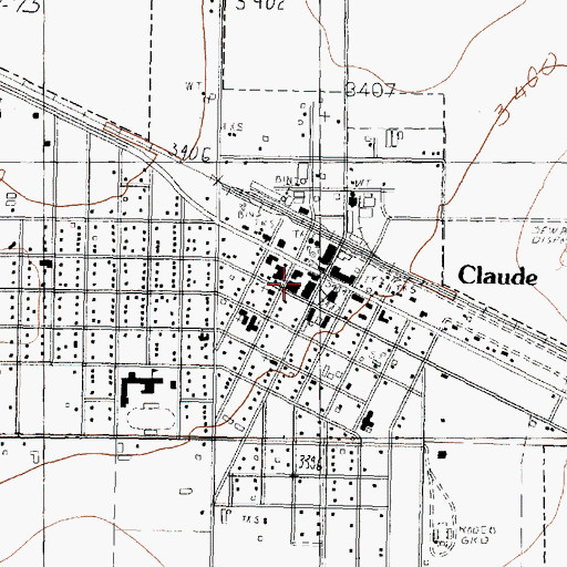 Topographic Map of Claude Emergency Medical Services, TX