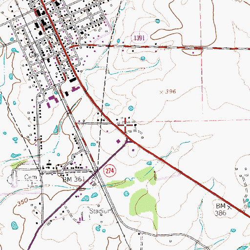 Topographic Map of East Texas Medical Center Emergency Medical Service Kemp, TX