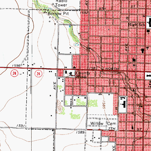 Topographic Map of Haskell County Ambulance Service, TX