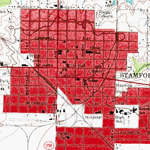 Topographic Map of Stamford Emergency Medical Service, TX